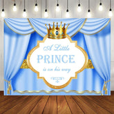 Aperturee - Aperturee Blue Gold Curtain Crown Prince Baby Shower Backdrop